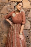 Buy_ABSTRACT BY MEGHA JAIN MADAAN_Brown Tissue Embroidery Rexin Round 3d Fleur Embellished Panelled Maxi Dress 