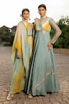 Buy_ABSTRACT BY MEGHA JAIN MADAAN_Blue Silk Flat Chiffon Embroidery Ombre Gathered Bodice Embellished Maxi Dress _Online_at_Aza_Fashions