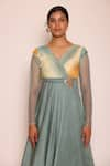 ABSTRACT BY MEGHA JAIN MADAAN_Blue Silk Flat Chiffon Embroidery Ombre Gathered Bodice Embellished Maxi Dress _at_Aza_Fashions