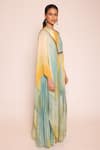 Buy_ABSTRACT BY MEGHA JAIN MADAAN_Multi Color Silk Ombre Ruched Bodice Jumpsuit With Attached Dupatta 