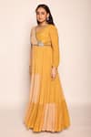 Buy_ABSTRACT BY MEGHA JAIN MADAAN_Yellow Chinon Lining Cotton 3d Bloom Embellished Color Blocked Tiered Dress _Online_at_Aza_Fashions