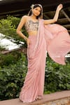 Buy_ABSTRACT BY MEGHA JAIN MADAAN_Pink Chinon And Jersey Embroidered Holographic & Bead Work Saree With Blouse _at_Aza_Fashions