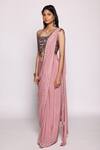 ABSTRACT BY MEGHA JAIN MADAAN_Pink Chinon And Jersey Embroidered Holographic & Bead Work Saree With Blouse _Online_at_Aza_Fashions