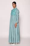Shop_ABSTRACT BY MEGHA JAIN MADAAN_Blue Jacquard Lurex Embroidered Embellished Yoke Long Dress _at_Aza_Fashions