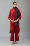 Buy_KORA_Red Kurta And Pant Handloom Cotton Embroidery Tassel Mandarin Set With Scarf _at_Aza_Fashions