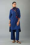 Buy_KORA_Blue Kurta And Pant Handloom Cotton Embroidery Bead Set With Silk Scarf  _at_Aza_Fashions