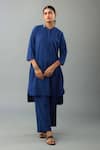 Buy_KORA_Blue Kurta And Pant Handloom Cotton Embroidery Bead Set With Silk Scarf  _Online_at_Aza_Fashions