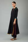 Buy_KORA_Black Kurta And Pant Handloom Cotton Embroidery Thread Notched Set _Online_at_Aza_Fashions