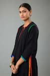 Shop_KORA_Black Kurta And Pant Handloom Cotton Embroidery Thread Notched Set _Online_at_Aza_Fashions