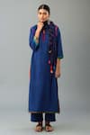 Buy_Kora_Blue Handloom Cotton, Silk Tassels, Embroidery Split V-neck Kurta Set With Stole _at_Aza_Fashions