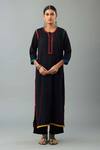 KORA_Black Kurta And Pant Handloom Cotton Embroidery Thread Set With Tassel Scarf _Online_at_Aza_Fashions