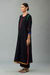 Buy_KORA_Black Kurta And Pant Handloom Cotton Embroidery Thread Set With Tassel Scarf _Online_at_Aza_Fashions