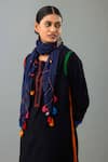 Buy_KORA_Black Kurta And Pant Handloom Cotton Embroidery Thread Set With Tassel Scarf 