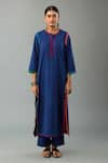 Kora_Blue Kurta And Pant Handloom Cotton Embroidery Thread Round Border Set _Online_at_Aza_Fashions