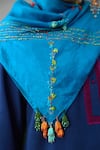 Kora_Blue Kurta And Pant Handloom Cotton Embroidery Thread Round Border Set _at_Aza_Fashions