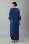 Shop_Kora_Blue Kurta And Pant Handloom Cotton Embroidery Thread Round Border Set _at_Aza_Fashions