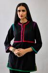 Buy_KORA_Black Handloom Cotton Embroidery Thread Round Short Kurta And Pant Set  _Online_at_Aza_Fashions