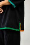 KORA_Black Handloom Cotton Embroidery Thread Round Short Kurta And Pant Set  _at_Aza_Fashions