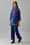 Buy_KORA_Blue Handloom Cotton Embroidery Thread Round Border Kurta And Pant Set  _Online_at_Aza_Fashions