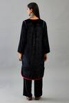 Shop_Kora_Black Kurta And Pant Silk Velvet Embroidery Thread Round Set With Stole  _at_Aza_Fashions