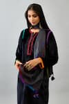 Kora_Black Kurta And Pant Silk Velvet Embroidery Thread Round Set With Stole  _Online_at_Aza_Fashions