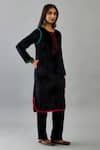 Shop_Kora_Black Kurta And Pant Silk Velvet Embroidery Thread Round Set With Stole  _Online_at_Aza_Fashions