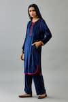 Buy_KORA_Blue Kurta And Pant Silk Velvet Embroidery Thread Notched Border Set  _Online_at_Aza_Fashions