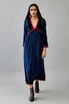 Buy_Kora_Blue Silk Velvet Embroidery Floral Applique V Neck Neckline Kurta Set _at_Aza_Fashions