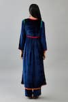 Shop_Kora_Blue Silk Velvet Embroidery Floral Applique V Neck Neckline Kurta Set _at_Aza_Fashions