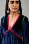 Shop_Kora_Blue Silk Velvet Embroidery Floral Applique V Neck Neckline Kurta Set _Online_at_Aza_Fashions