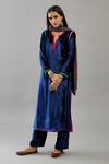 Buy_Kora_Blue Kurta And Pant Silk Velvet Embroidery Thread Notched Set  _at_Aza_Fashions