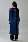 Shop_Kora_Blue Kurta And Pant Silk Velvet Embroidery Thread Notched Set  _at_Aza_Fashions