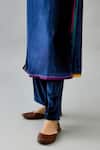 Buy_Kora_Blue Kurta And Pant Silk Velvet Embroidery Thread Notched Set  _Online_at_Aza_Fashions