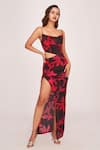 Buy_House of Varada_Pink Crepe Printed Floral Cowl Cutout Neck Dress  _at_Aza_Fashions