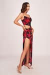 Buy_House of Varada_Pink Crepe Printed Floral Cowl Cutout Neck Dress  _Online_at_Aza_Fashions