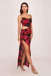 Shop_House of Varada_Pink Crepe Printed Floral Cowl Cutout Neck Dress  _Online_at_Aza_Fashions