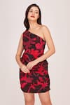 Shop_House of Varada_Pink Crepe Printed Floral One-shoulder Dress  _Online_at_Aza_Fashions