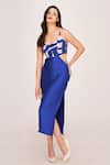 Buy_House of Varada_Blue Satin Scoop Abstract Pattern Midi Dress  _at_Aza_Fashions