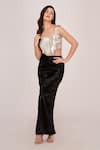 Buy_House of Varada_Black Satin Square Crop Top And Skirt Set  _Online_at_Aza_Fashions