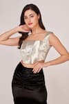 Shop_House of Varada_Black Satin Square Crop Top And Skirt Set  _Online_at_Aza_Fashions