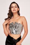 Buy_House of Varada_Silver Satin Off Shoulder V Shimmer Top And Skirt Set  