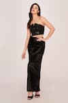 Buy_House of Varada_Black Satin Off Shoulder V Shimmer Tube Top And High Slit Skirt Set  _at_Aza_Fashions