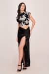 Buy_House of Varada_Black Satin Closed Floral Pattern Top And Skirt Set _at_Aza_Fashions