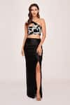 Buy_House of Varada_Black Crepe Print Lily Bloom One Shoulder Top With High Slit  _at_Aza_Fashions