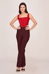 Buy_House of Varada_Brown Crepe Square Neck Panelled Corset With Trouser  _at_Aza_Fashions