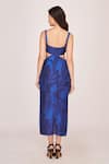 Shop_House of Varada_Blue Silk Print Dainty Fern Sweetheart Neck Side Cut Out Midi Dress  _at_Aza_Fashions