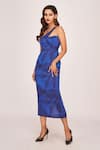 House of Varada_Blue Silk Print Tranquil Leaf One Shoulder Midi Dress  _Online_at_Aza_Fashions