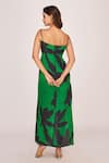 Shop_House of Varada_Green Satin Print Star Jasmine Sweetheart Neck Thigh Slit Maxi Dress _at_Aza_Fashions