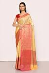 Buy_Nazaakat by Samara Singh_Yellow Saree Banarasi Tissue Silk Woven Mughal And With Running Blouse Piece_at_Aza_Fashions
