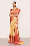 Buy_Nazaakat by Samara Singh_Yellow Saree Banarasi Tissue Silk Woven Mughal And With Running Blouse Piece_Online_at_Aza_Fashions